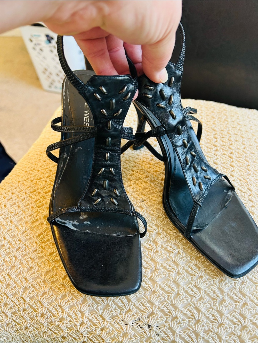 Nine West Black Strappy Square-Toe Heels - Picture 3 of 3